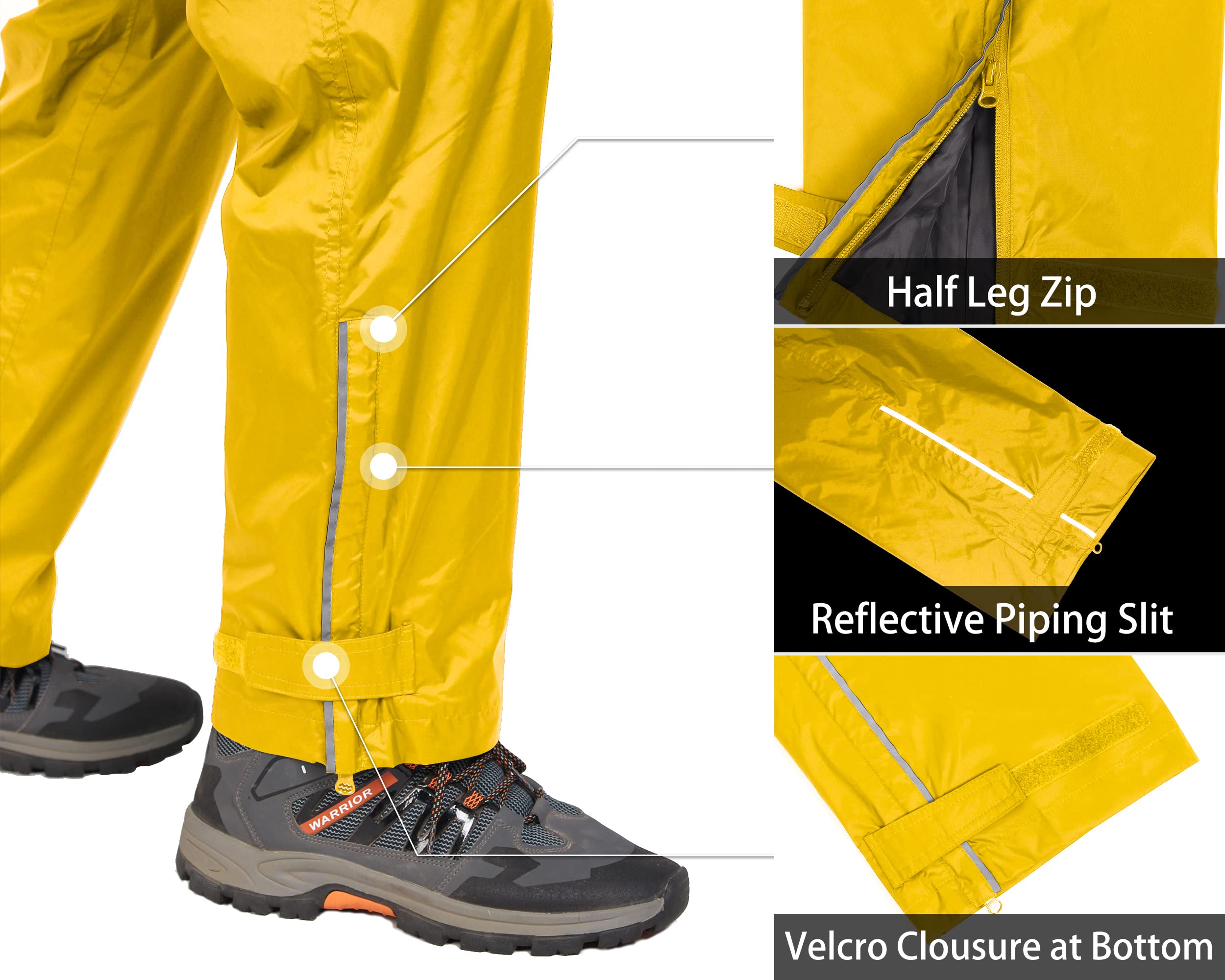 33,000ft Men's Waterproof Rain Pants - Windproof Outdoor Hiking & Fishing Over Pants for All-Weather Protection - Perfect for Camping, Backpacking and Wet Conditions