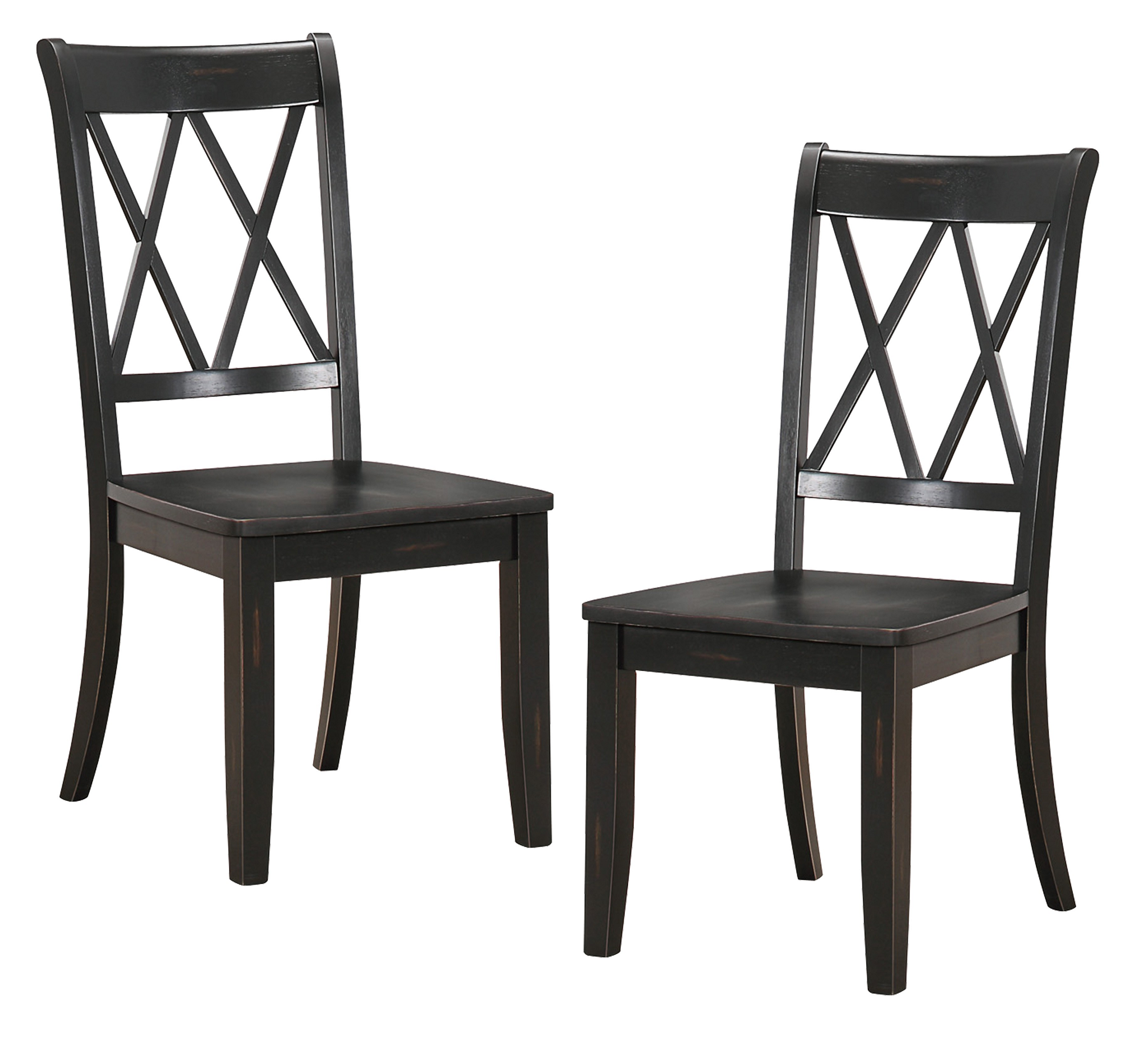 Set of 2 Black X-Back Dining Chairs - Transitional Pine Veneer Side Chairs for Kitchen, Dining Room & Home Office | Comfortable Casual Seating for Family Meals & Entertaining