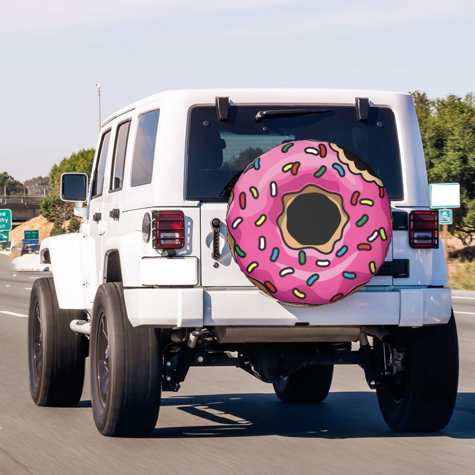**Pink Cartoon Donut Spare Tire Cover - Waterproof & Dust-Proof Wheel Cover for 17 Inch Tires - Fits SUV, RV, Trailer & More - Perfect for Camping, Road Trips & Outdoor Adventures**