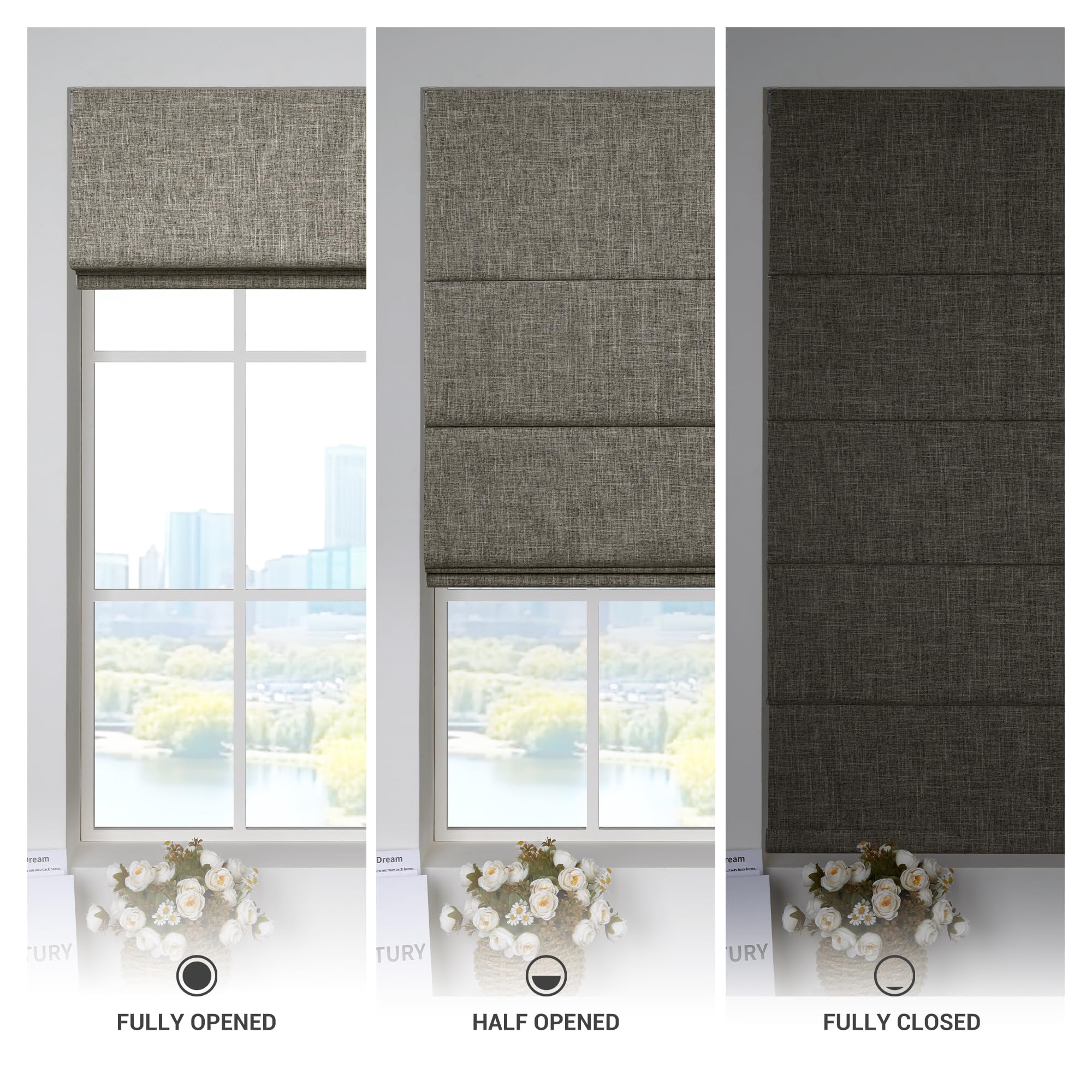 Blackout Cordless Roman Shades for Windows - Custom Linen Roman Blinds with Thermal Insulation & UV Protection - Perfect for Bedroom, Living Room & Kitchen (46