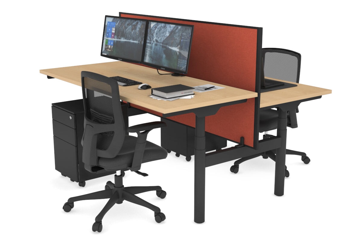 Flexi Premium Height Adjustable 2-Person H Bench Workstation - Black Frame [1200L x 700W] - Ergonomic Office & Home Workspace Solution for Collaborative Teams