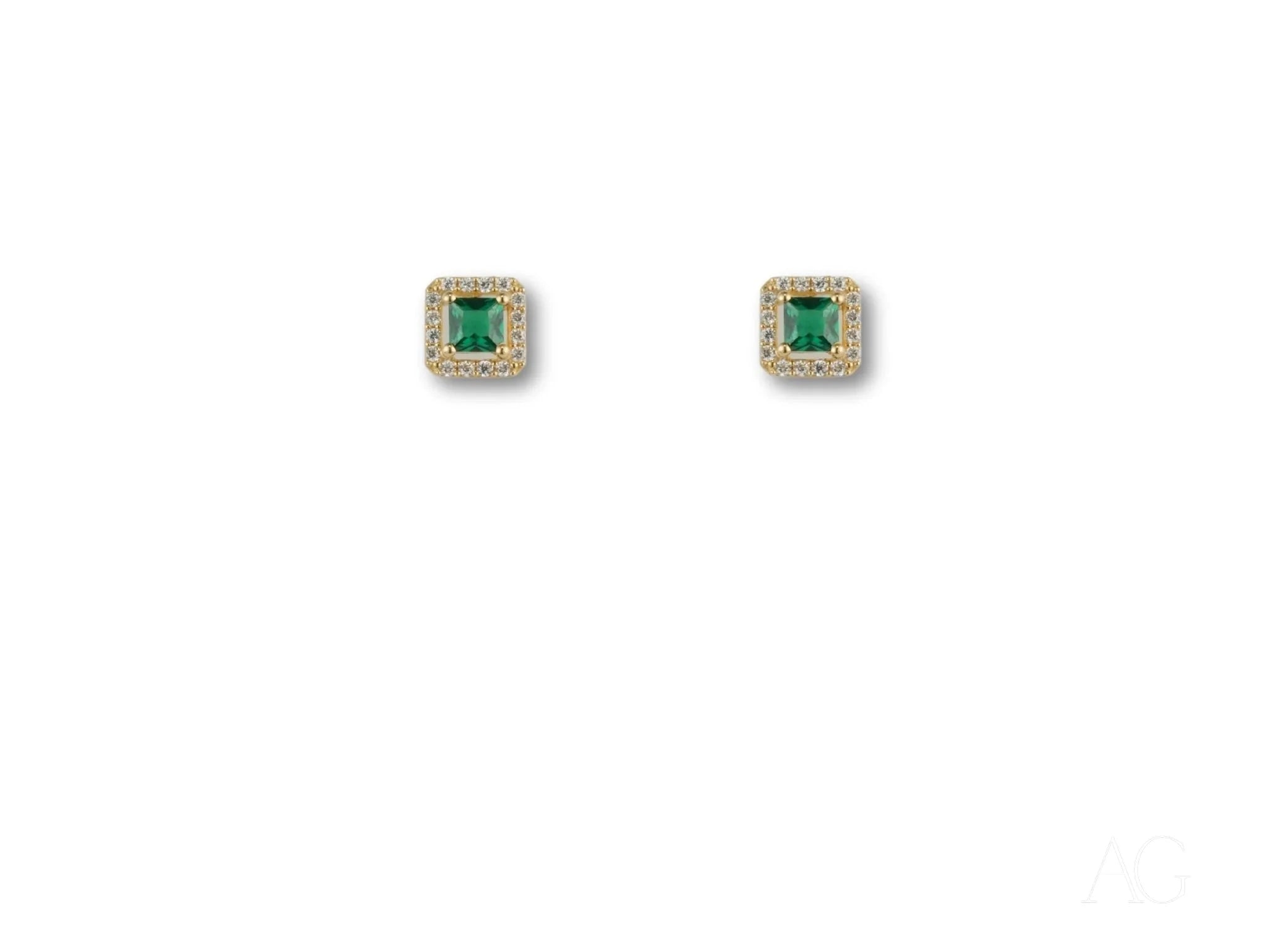 18k Gold CZ Halo Stud Earrings with Emerald Radiance - Elegant Jewelry for Women, Perfect for Weddings, Parties & Special Occasions