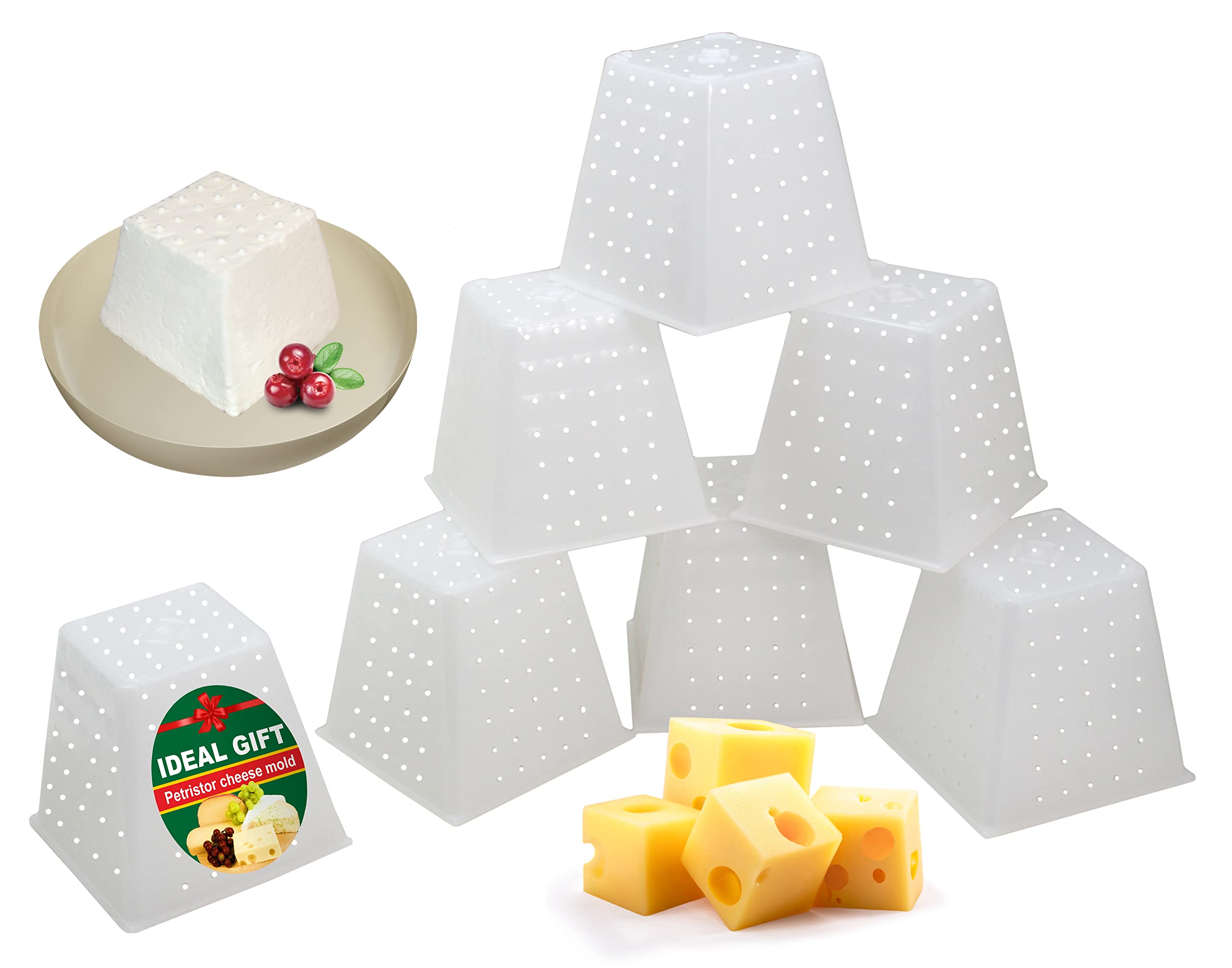 7-Piece Small Cheese Mold Pyramid Set (0.45QT) - Food-Grade Soft Cheese Molds for Homemade Feta, Cream Cheese & Fresh Cheese Making - DIY Cheese Making Supplies & Tools - Perfect for Artisan Cheesemaking, Home Kitchens & Gifts