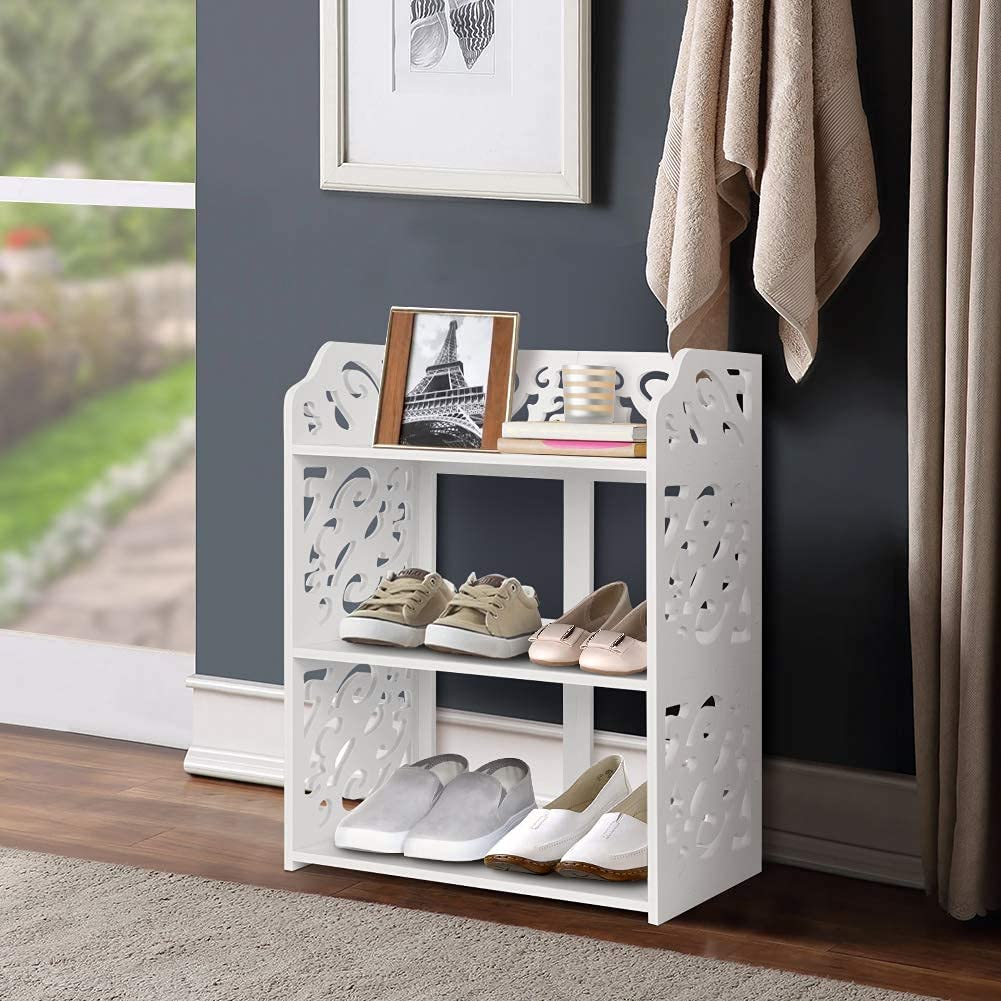 Greensen 3-Tier Shoe Rack Organizer - Space Saving Entryway Shoe Storage Shelf for Closet, Bedroom, Hallway & Office - Modern White Shoe Rack (16x9x20 Inches) - Perfect for Small Spaces & Shoe Organization