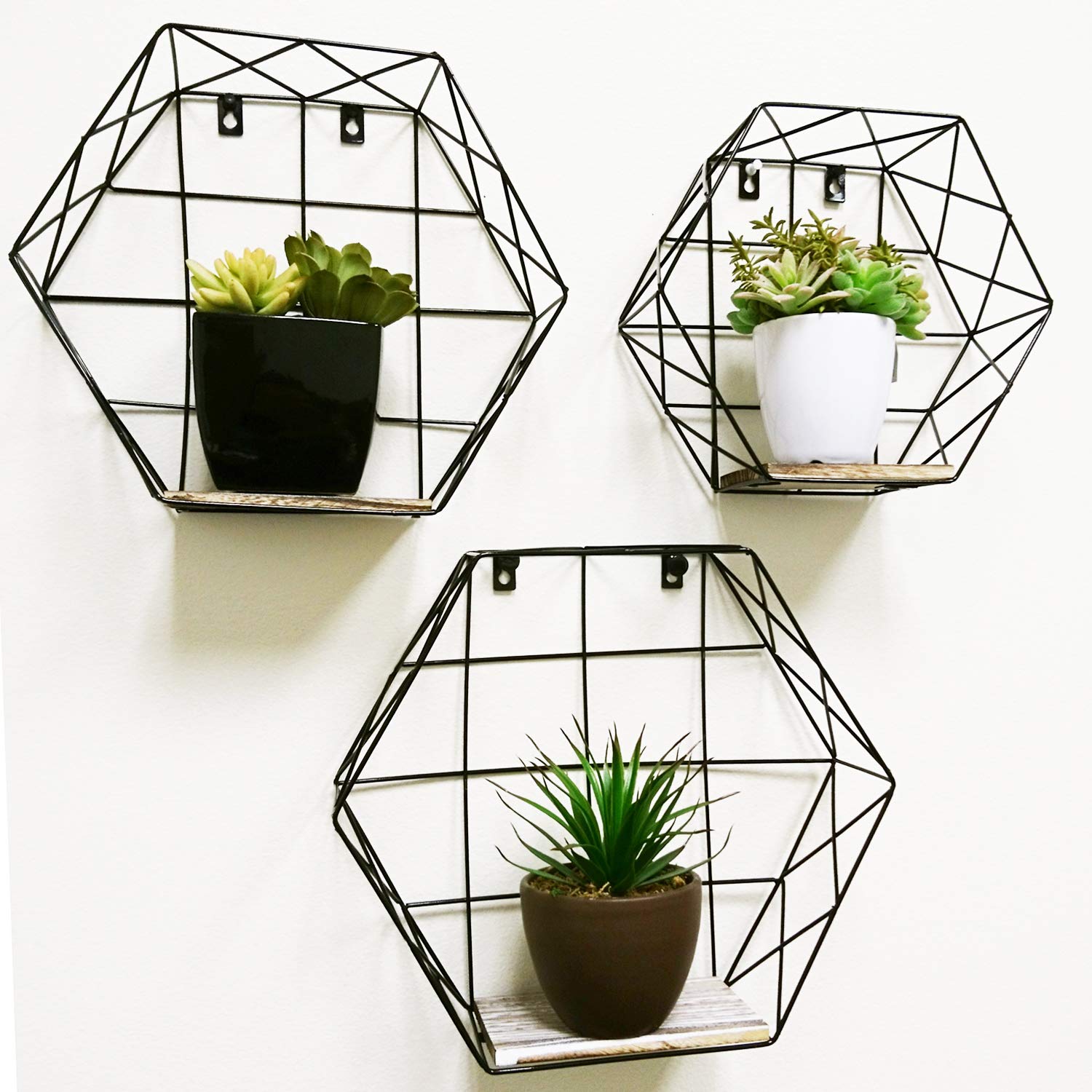 Admired by Nature 3-Piece Hexagon Floating Shelves Set - Matte Black Geometric Wall Shelves for Home Decor, Wall Storage & Display | Perfect for Living Room, Bedroom, Bathroom & Office Organization