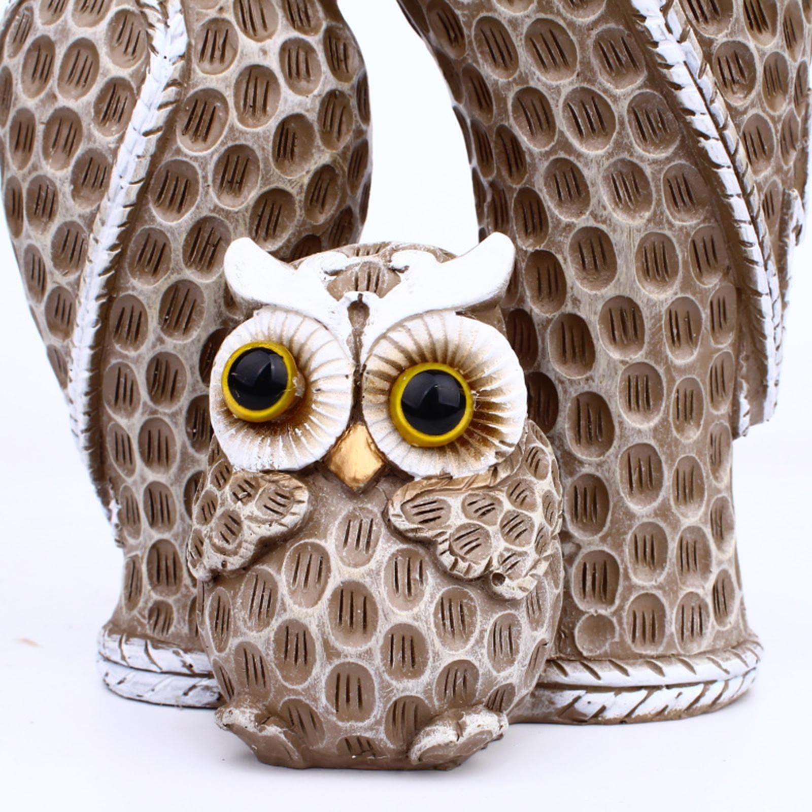 Resin Owl Family Figurines - Handcrafted Home Decor Statues for Owl Lovers, Wedding Gifts & Housewarming Presents - Cute Animal Models for Apartment Nightstands, Bookshelves & Bar Countertops (Brown) | Perfect for Living Room Decor, Baby Nursery & Office Desk Accessories