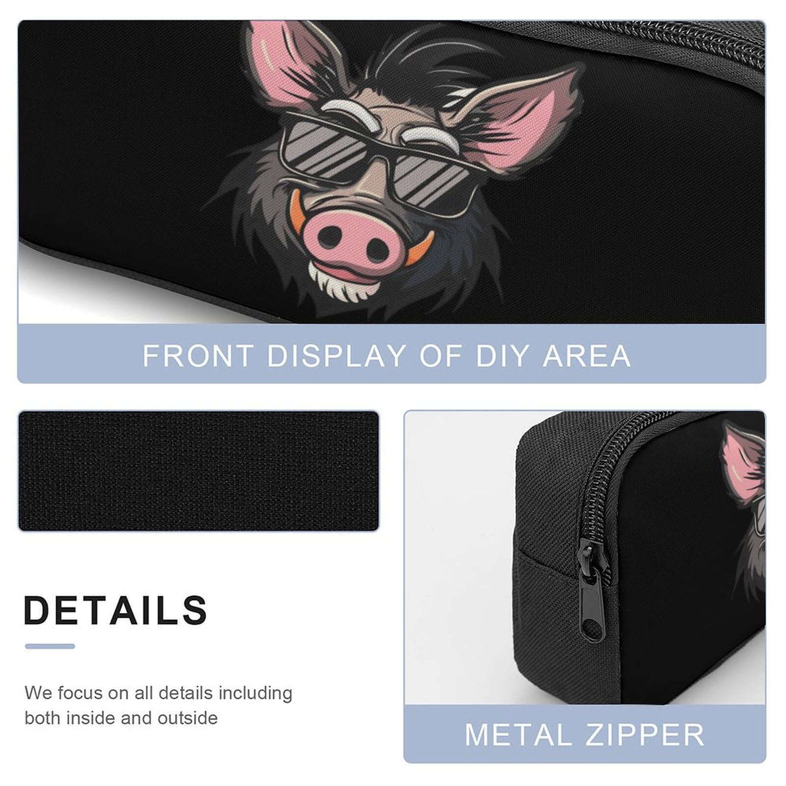 Stylish 3-Piece Wild Boar Backpack Set with Glasses - Cute Laptop Backpack, Travel Daypack & Lunch Bag Pencil Case for School, Work & Outdoor Adventures