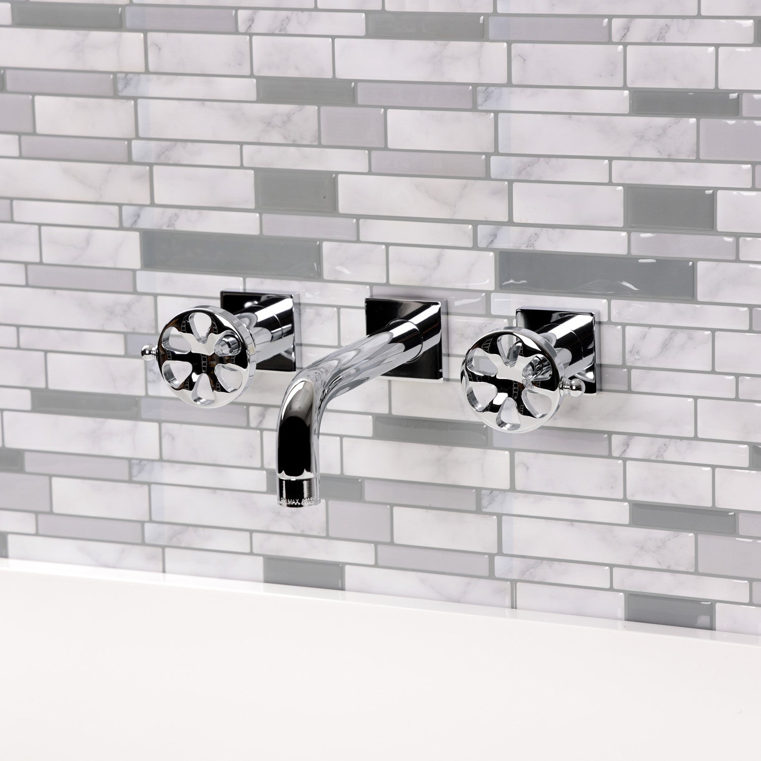Belknap KS6121RX 3-Hole Wall Mount Bathroom Faucet with Double Handles in Polished Chrome - Perfect for Modern Bathroom Renovations and Spa-Like Showers