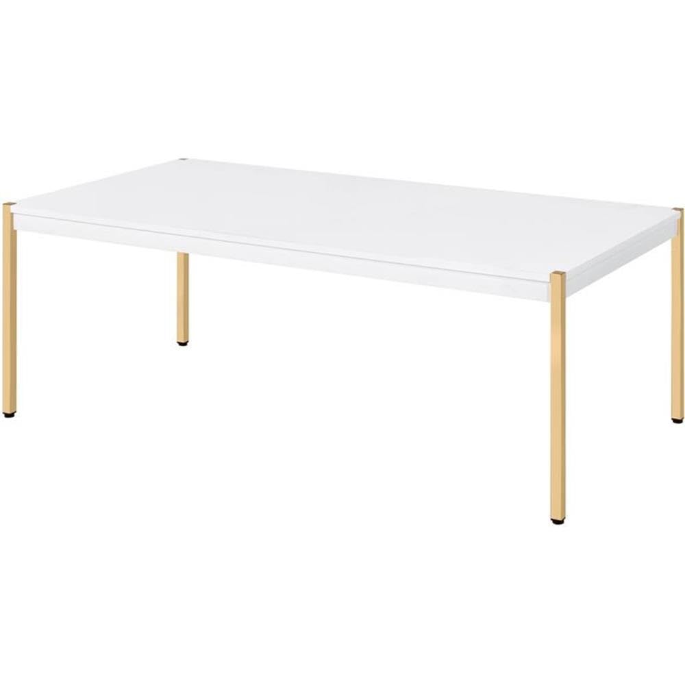 BOWERY HILL Farmhouse Coffee Table - White & Gold Finish Modern Living Room Furniture for Home Decor & Small Space