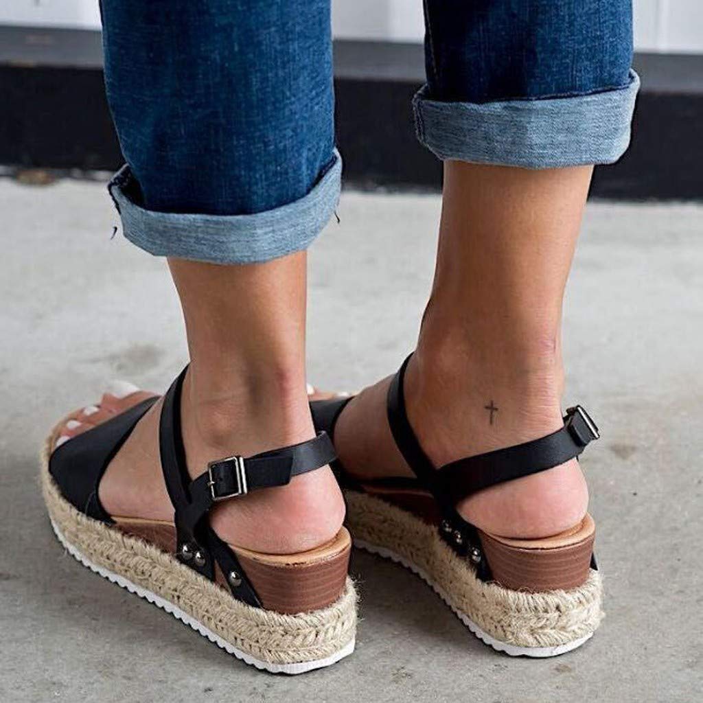 Women's Wide Width Wedge Sandals with Ankle Strap - 2020 Fashion Summer Beach Sandals, Open Toe Espadrille Platform Shoes for Walking, Vacation & Outdoor Activities