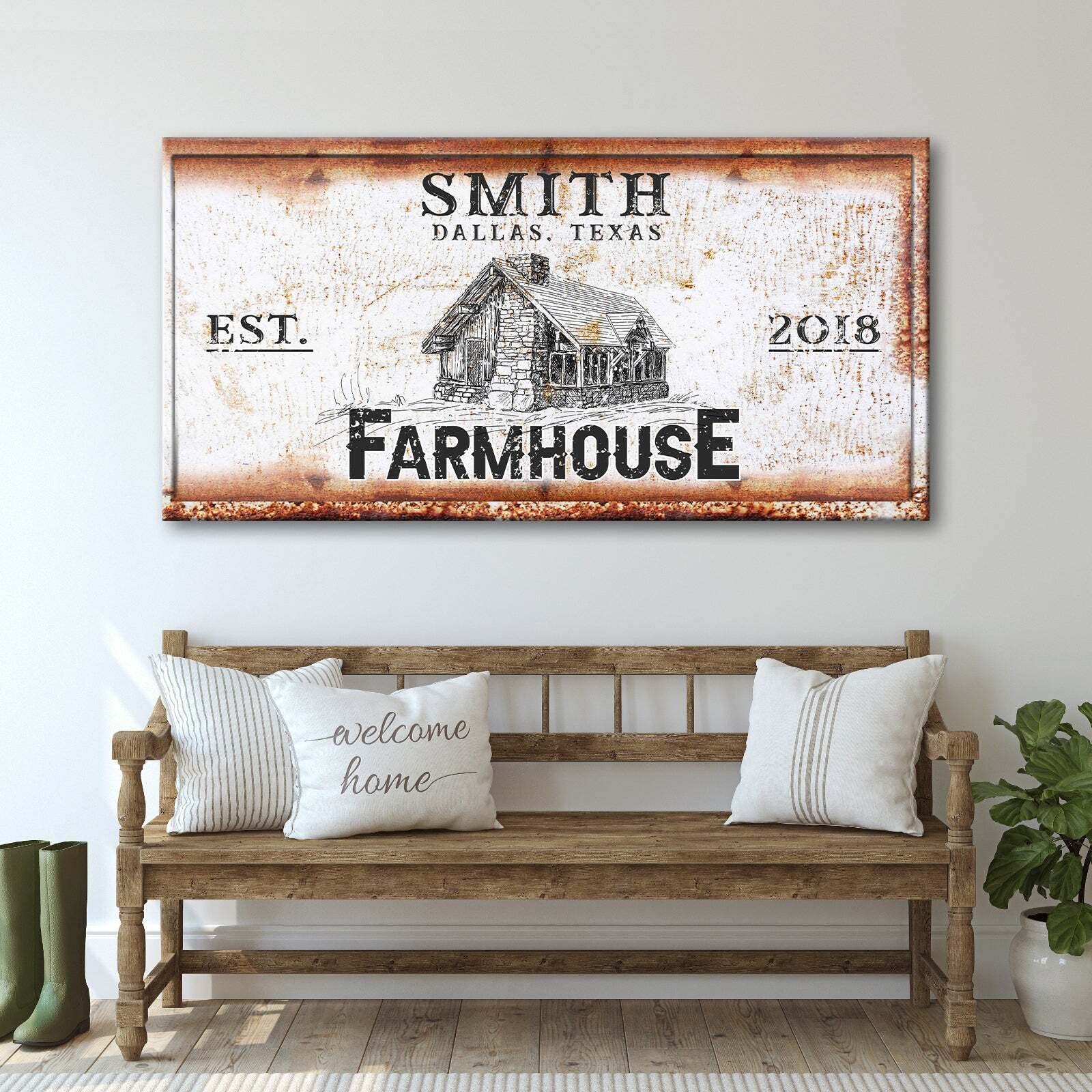 Farmhouse Wall Decor - Large Rustic Canvas Sign for Home, Living Room, Office & Entryway | Personalized Stone Cabin Art Print 60x30 inches | Perfect for Country Living, Cabin Decor & Farmhouse Style Interiors