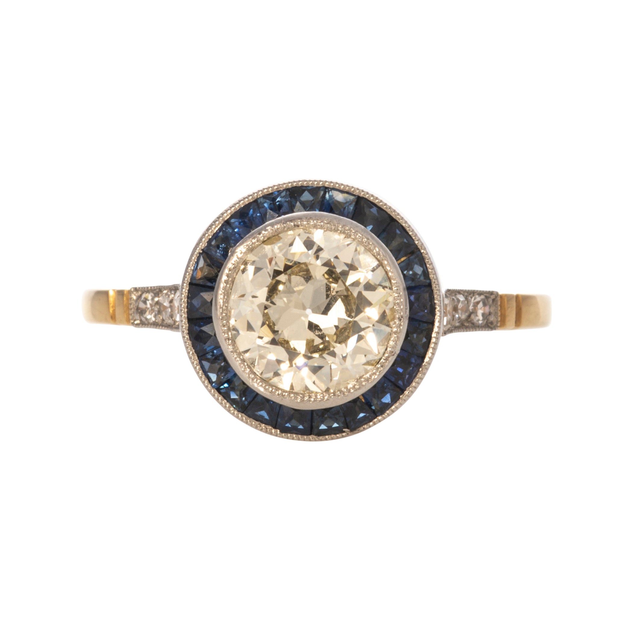 1.18ct Art Deco Vintage Transitional Cut Diamond & Sapphire Engagement Ring for Women - Perfect for Weddings, Anniversaries & Special Occasions