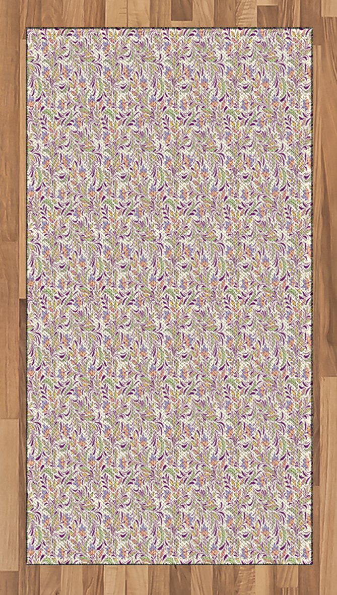 Ambesonne Abstract Floral Area Rug - Bouquet of Lilacs & Violets Spring Design, Non-Slip Flat Woven Accent Rug 2'6