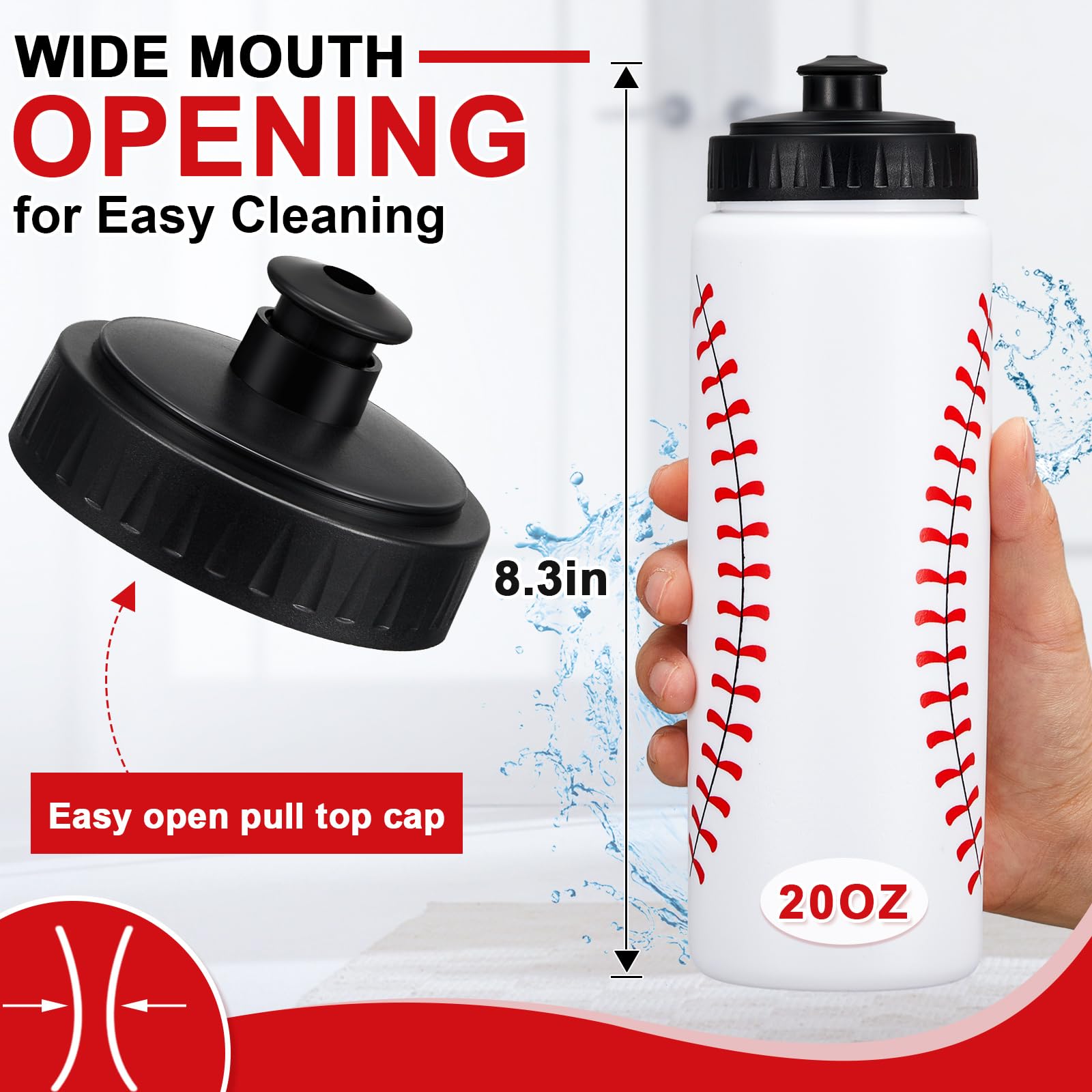 6-Pack 20oz Reusable Sports Water Bottles with Pull-Top Lid - Leakproof Squeeze Bottles for Baseball, School, Gym & Outdoor Activities - BPA-Free Plastic Water Bottles for Kids, Boys & Girls