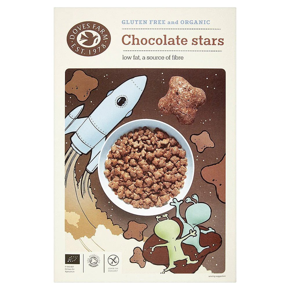 Doves Farm Freee Gluten-Free Chocolate Stars Cereal - Healthy Breakfast Cereal for Kids & Adults - Perfect for School Lunches, Snacks & Family Breakfasts