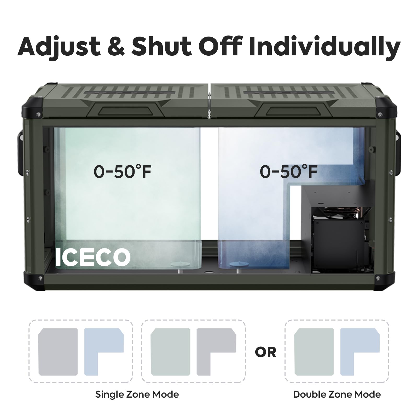 ICECO VL75 ProD 12V Portable Refrigerator Freezer - 75L Dual Zone Car Fridge with AC/DC Power, SECOP Compressor (0℉ to 50℉) - Electric Cooler for Camping, Road Trips, RV, Home & Outdoor Adventures [Olive Green Special Edition]