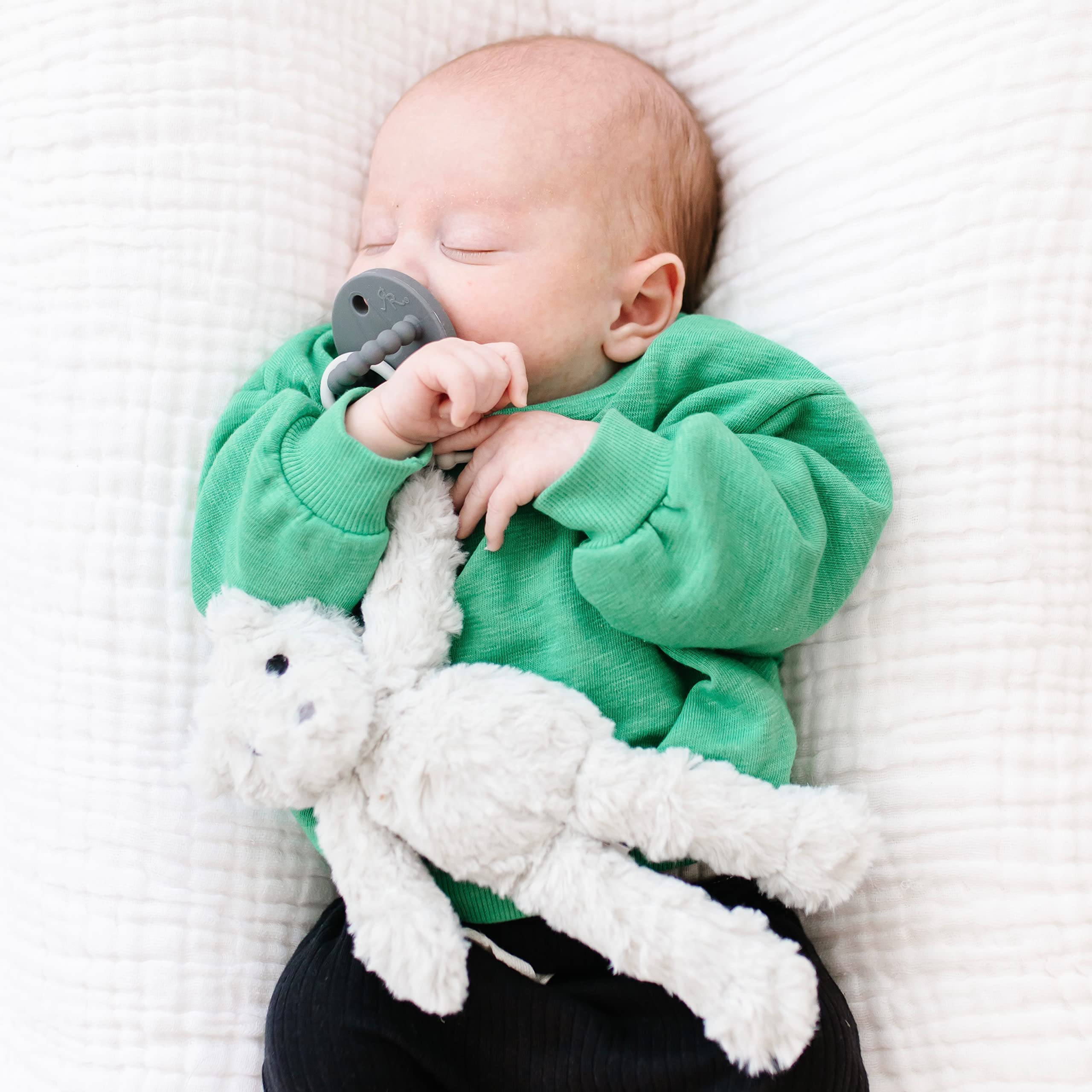 Ryan & Rose Cutie Cuddle Pacifier Holder - Grey Animal Design for Babies | Soft & Safe Pacifier Clip for Strollers, Car Seats & Diaper Bags