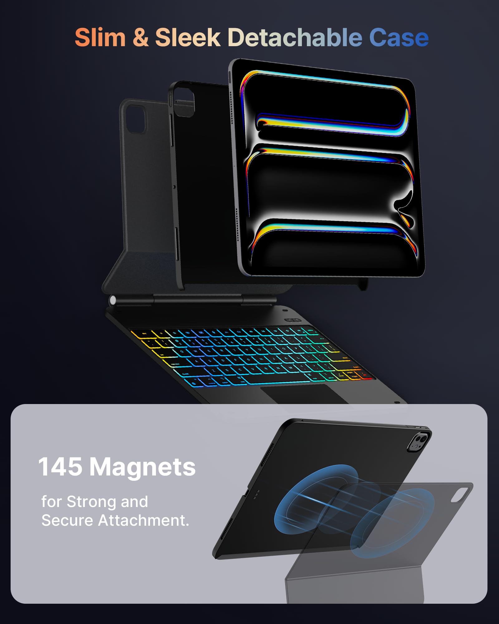Ultra-Slim Detachable Keyboard Case for iPad Pro 13-inch 2024 (M4) - Backlit Trackpad, Magnetic Stand & Apple Pencil Holder - Black | Perfect for Work, Study & Travel