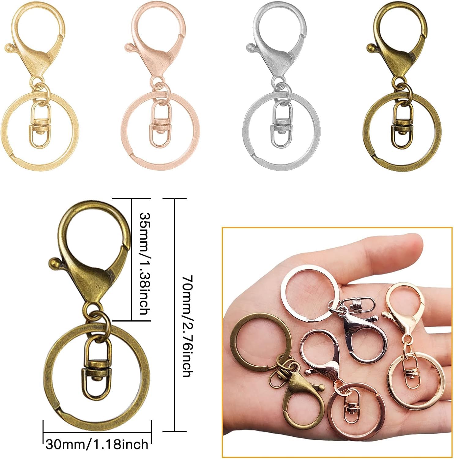 40pcs Lobster Claw Clasp Keychain Set - Swivel Hooks Metal Key Rings with Flat Split Rings for Jewelry Making, DIY Crafts, Keychains (4 Colors) - Perfect for DIY Projects, Gift Accessories & Organizing Keys