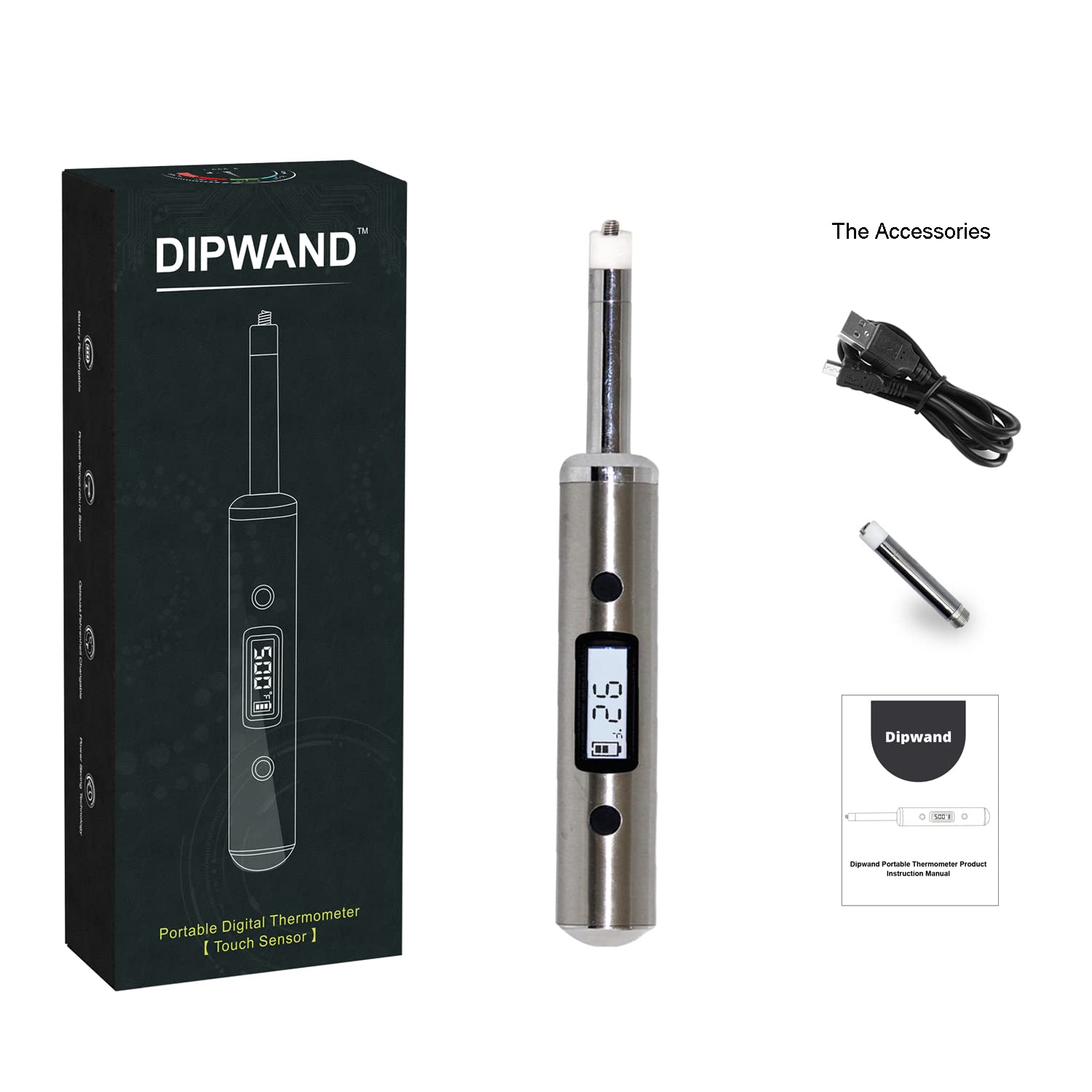 **Portable Digital Thermometer with Extra Probe Sensor - Stainless Steel LCD Temperature Reader for Cooking, BBQ, Travel & Home Use**