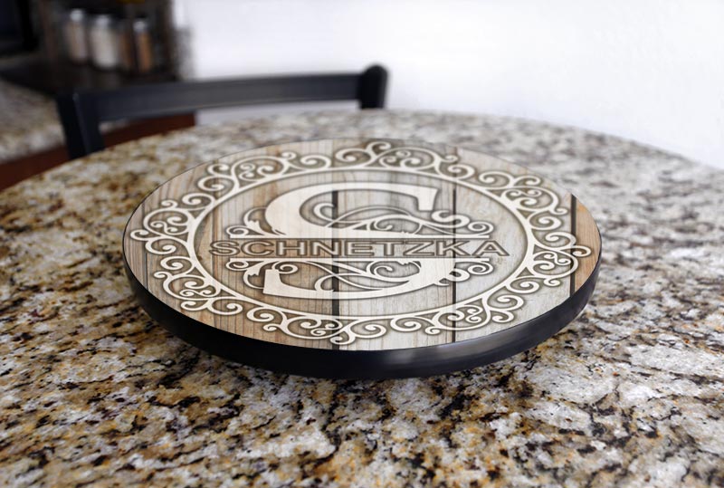 Handcrafted White Wood Lazy Susan with Decorative Design - 3 Size Options for Dining Table | Made in USA | Perfect for Spice Organization, Dinner Party Serving & Kitchen Decor