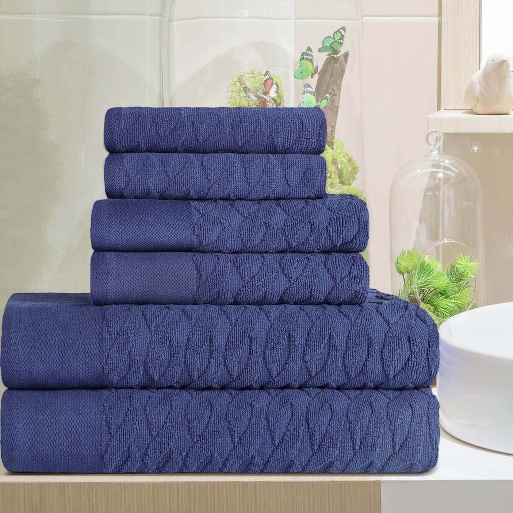 Premium 6-Piece Turkish Cotton Jacquard Herringbone Bath Towel Set - Ultra Absorbent, Soft & Quick-Drying - Perfect for Spa, Bathroom & Luxury Home Use