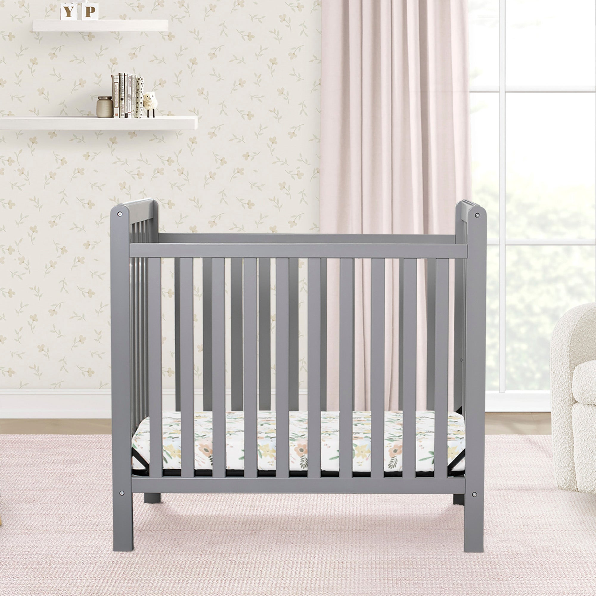 Classic Mini Crib with 2.75 Inch Mattress - Convertible to Twin Bed | Perfect Nursery Furniture for Small Spaces & Growing Babies | Ideal for Apartments, Daycares & Guest Rooms