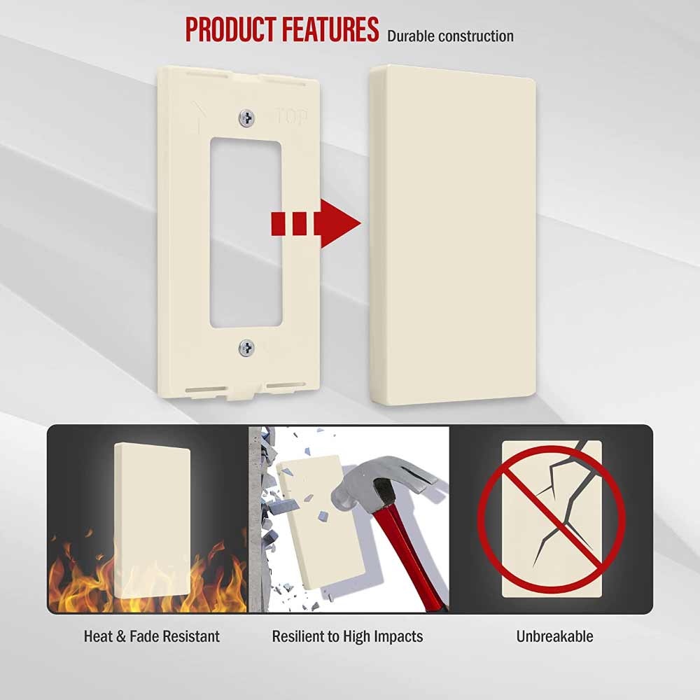 1 Gang Screwless Blank Wall Plate - Light Almond Color - Perfect for Home Renovation & Electrical Outlet Cover - Ideal for Living Room, Bedroom, Office