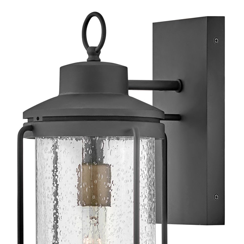 Lark Moby 82034MB Medium Outdoor Wall Lantern - Flush Mount Nautical Style with Large Loop Finial in Museum Black & Burnished Bronze - Perfect for Porch, Patio, and Coastal Home Decor