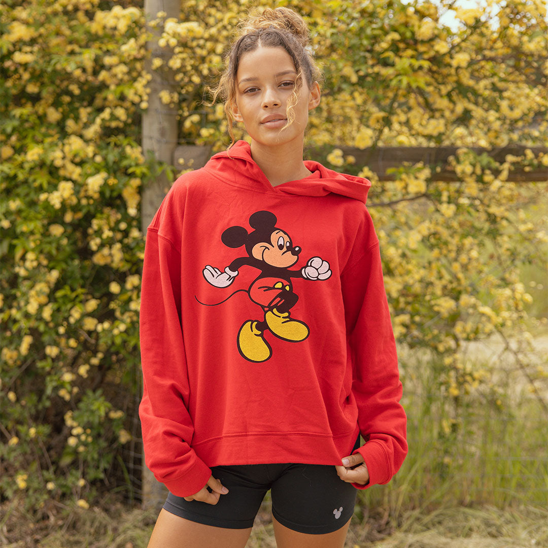 Disney Mickey Mouse Boyfriend Hoodie - Red Sweatshirt for Women | Cozy Pullover for Casual Wear & Lounge