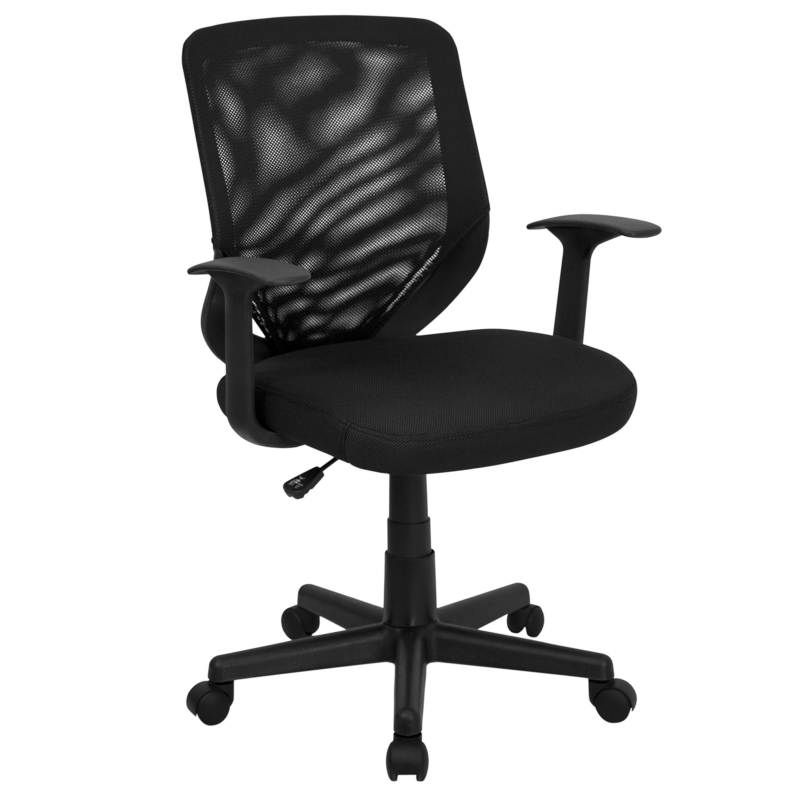 Ergonomic Mid-Back Black Mesh Office Chair with T-Arms, Adjustable Swivel & Tapered Back - Perfect for Home Office, Gaming & Workspace Comfort