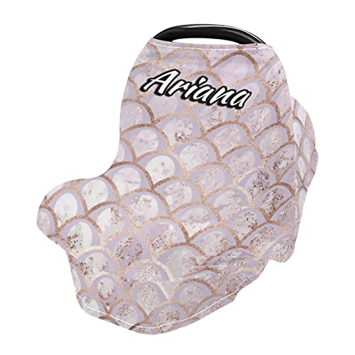 Custom Mermaid Gold Pink Stretchy Baby Car Seat Canopy - Personalized Infant Stroller Cover & Nursing Scarf for Girls | Multi-Use Car Seat Cover, Stroller Shade & Breastfeeding Cover for Newborns & Toddlers