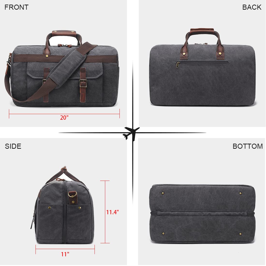 Men's Waterproof Leather & Canvas Duffle Bag - Travel & Weekender for Overnight Trips