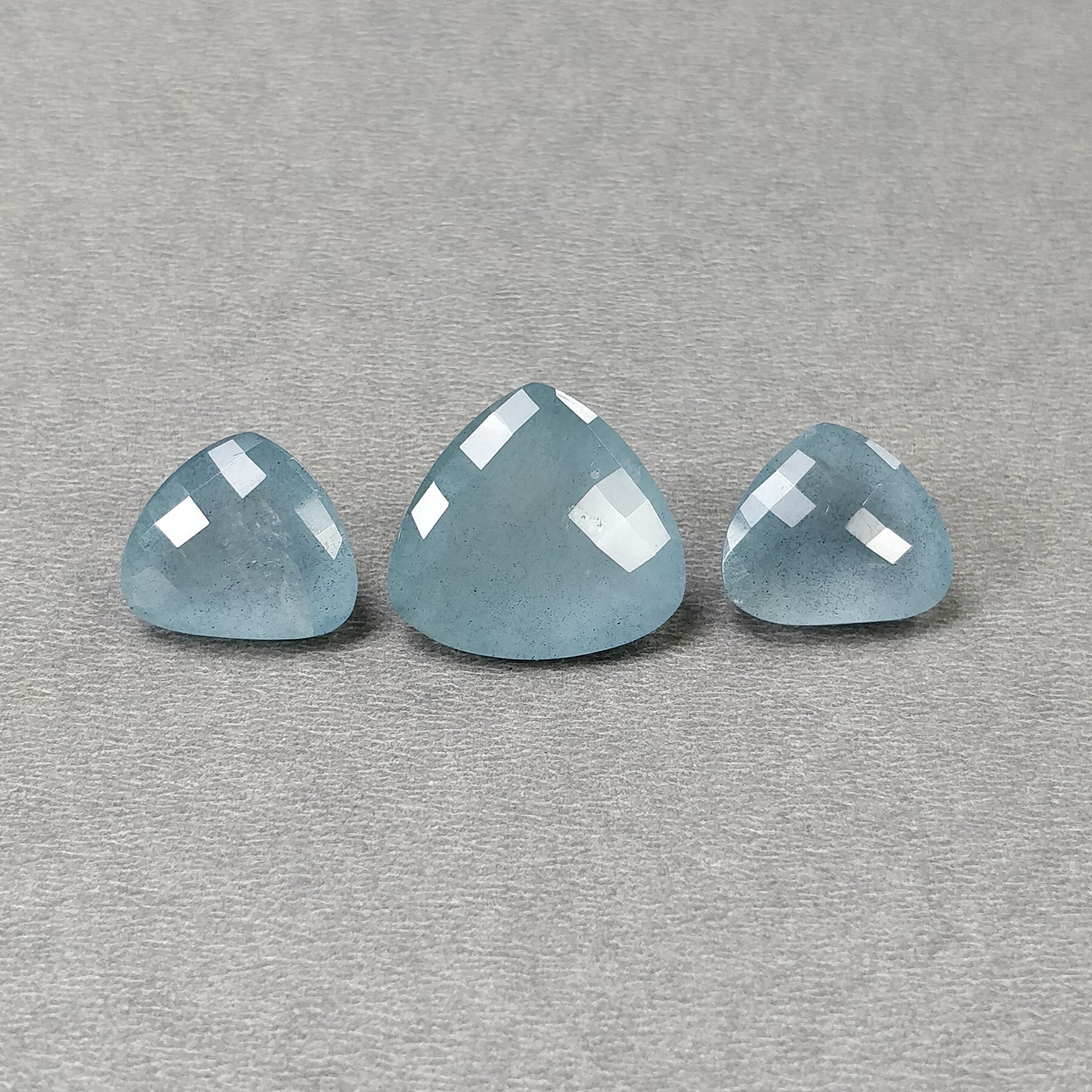 Natural Blue Aquamarine Gemstone - 55.05cts Untreated Checker Cut Triangle Shape (16mm x 20mm, 3pcs) for Jewelry Making, Engagement Rings & Healing Crystal Collections