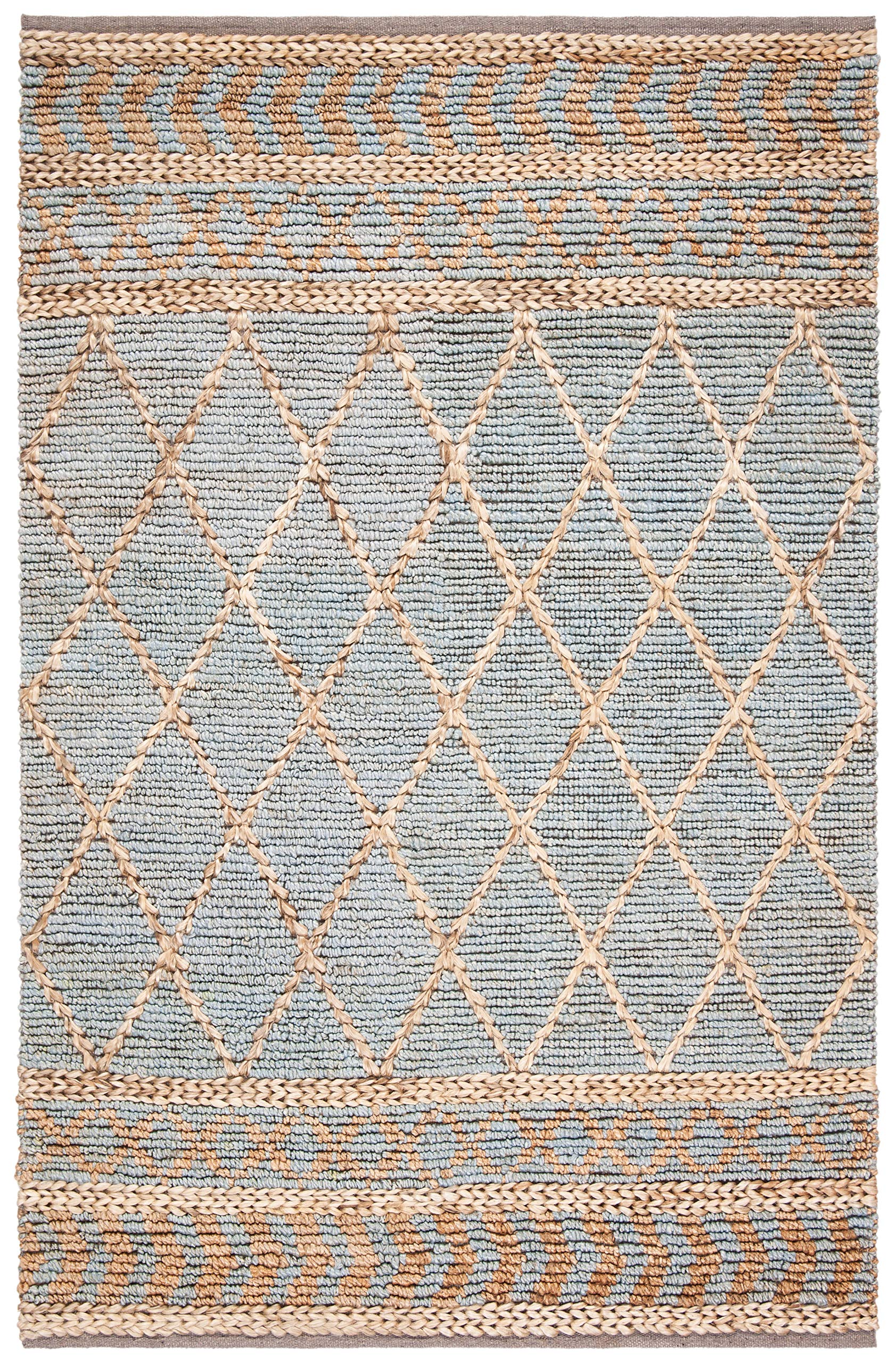 SAFAVIEH Natural Fiber Collection Handmade Boho Moroccan Trellis Jute Area Rug - 6' x 9', Natural & Blue, Non-Slip & Durable for High Traffic Areas - Perfect for Living Room, Bedroom, Dining Room & Home Office Decor (NF955N)