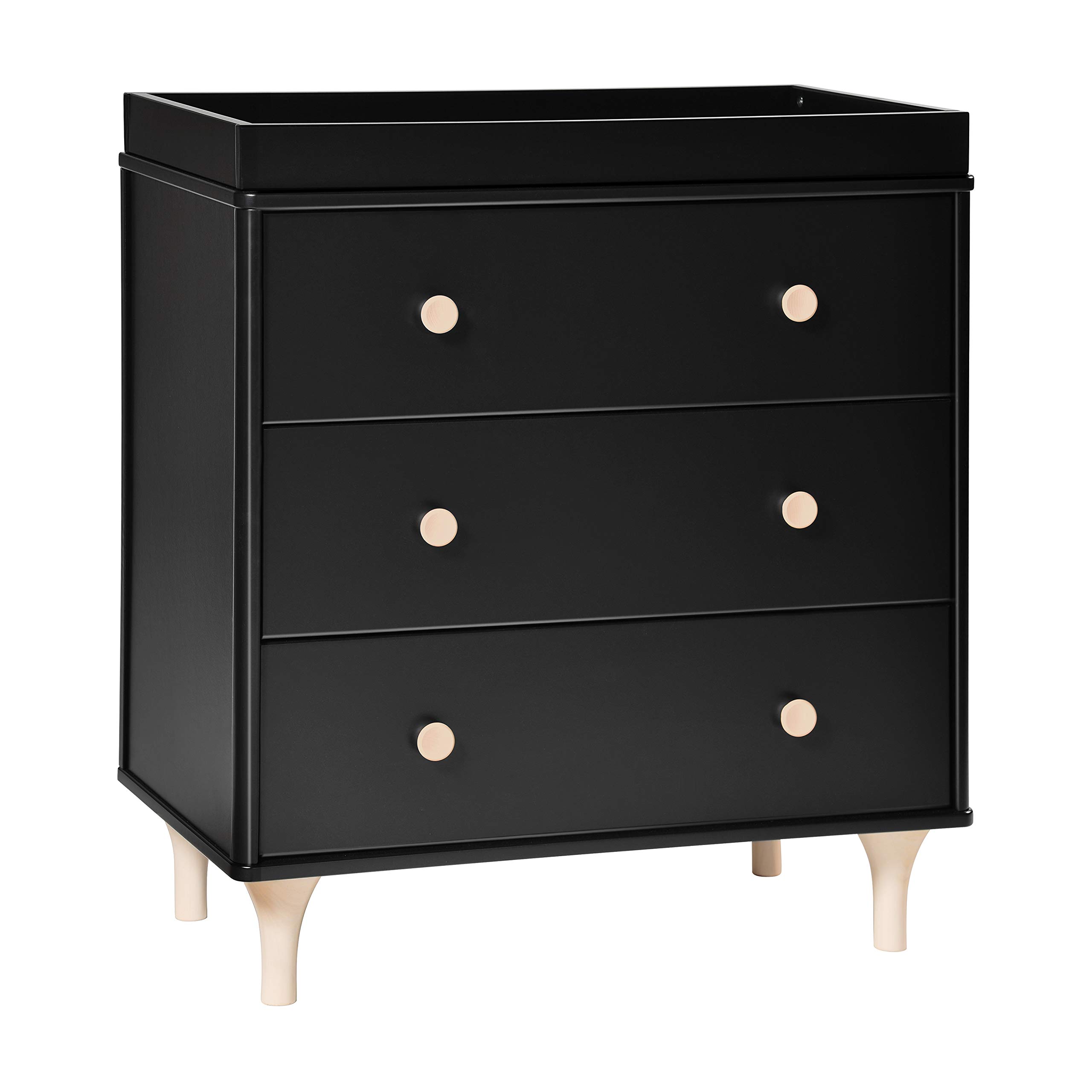 Babyletto Lolly 3-Drawer Changing Table Dresser with Removable Changing Tray - Black & Washed Natural Finish, Greenguard Gold Certified | Nursery Furniture for Diaper Changing & Baby Storage