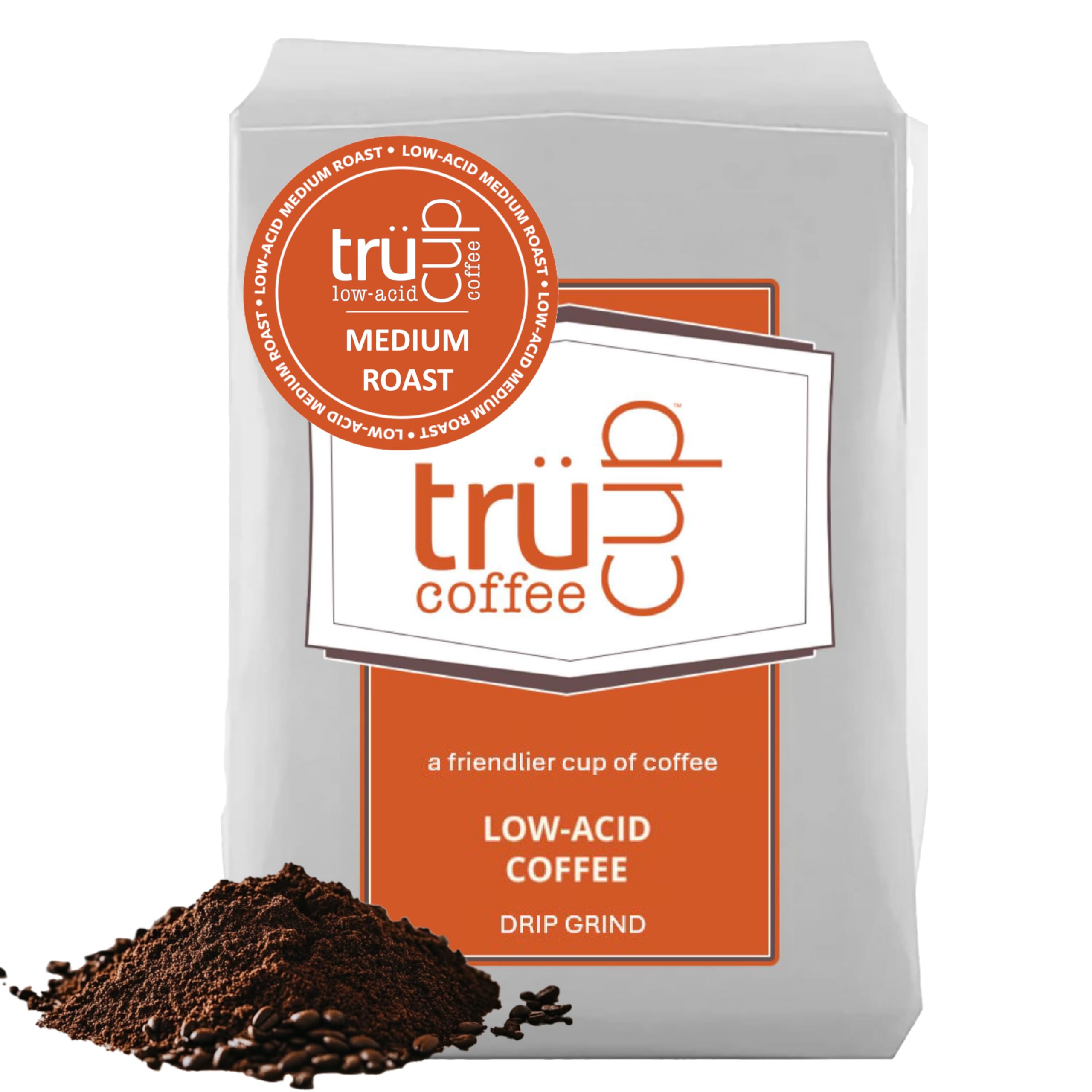 Trücup Low Acid Ground Coffee - Medium Roast, 80 Oz Drip Grind | 60% Less Acid with Natural Water & Steam Process | Smooth, Stomach-Friendly Flavor Rich in Antioxidants | Perfect for Sensitive Stomachs & Morning Brews
