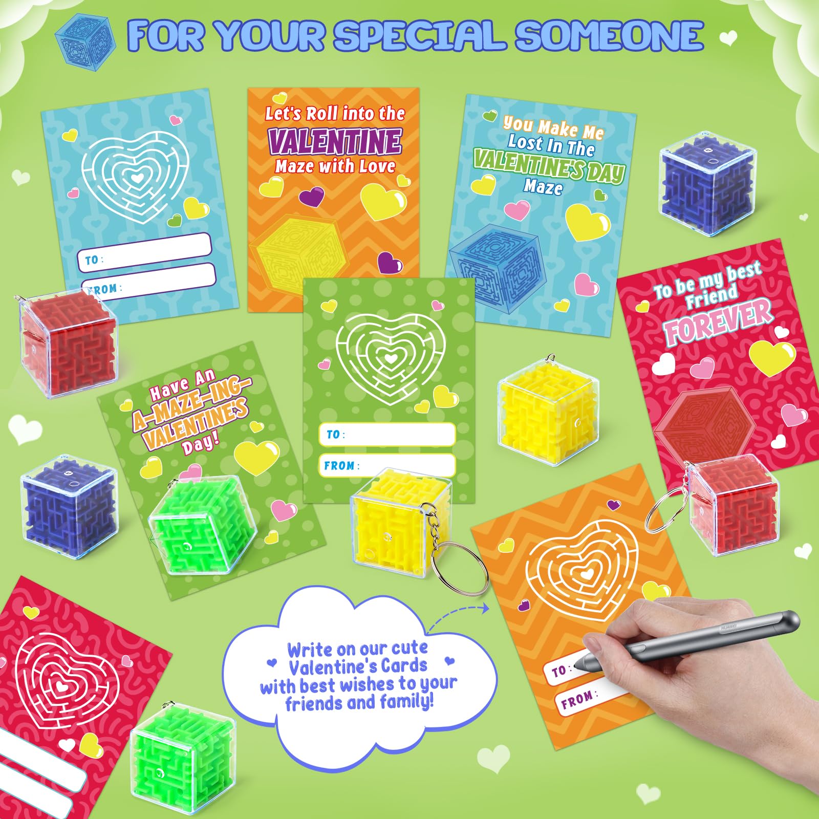 28 Pack Valentine's Day Cards for Kids with 3D Maze Puzzle Toys - Classroom Exchange Gifts, School Party Favors & Fun Keychains | Perfect for Valentine's Classroom Activities, Student Gifts & Holiday Celebrations