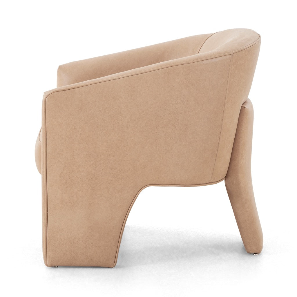 FAE Chair Palermo Nude - Modern Accent Chair for Living Room, Bedroom & Office - Comfortable Mid-Century Style Armchair with Wooden Legs