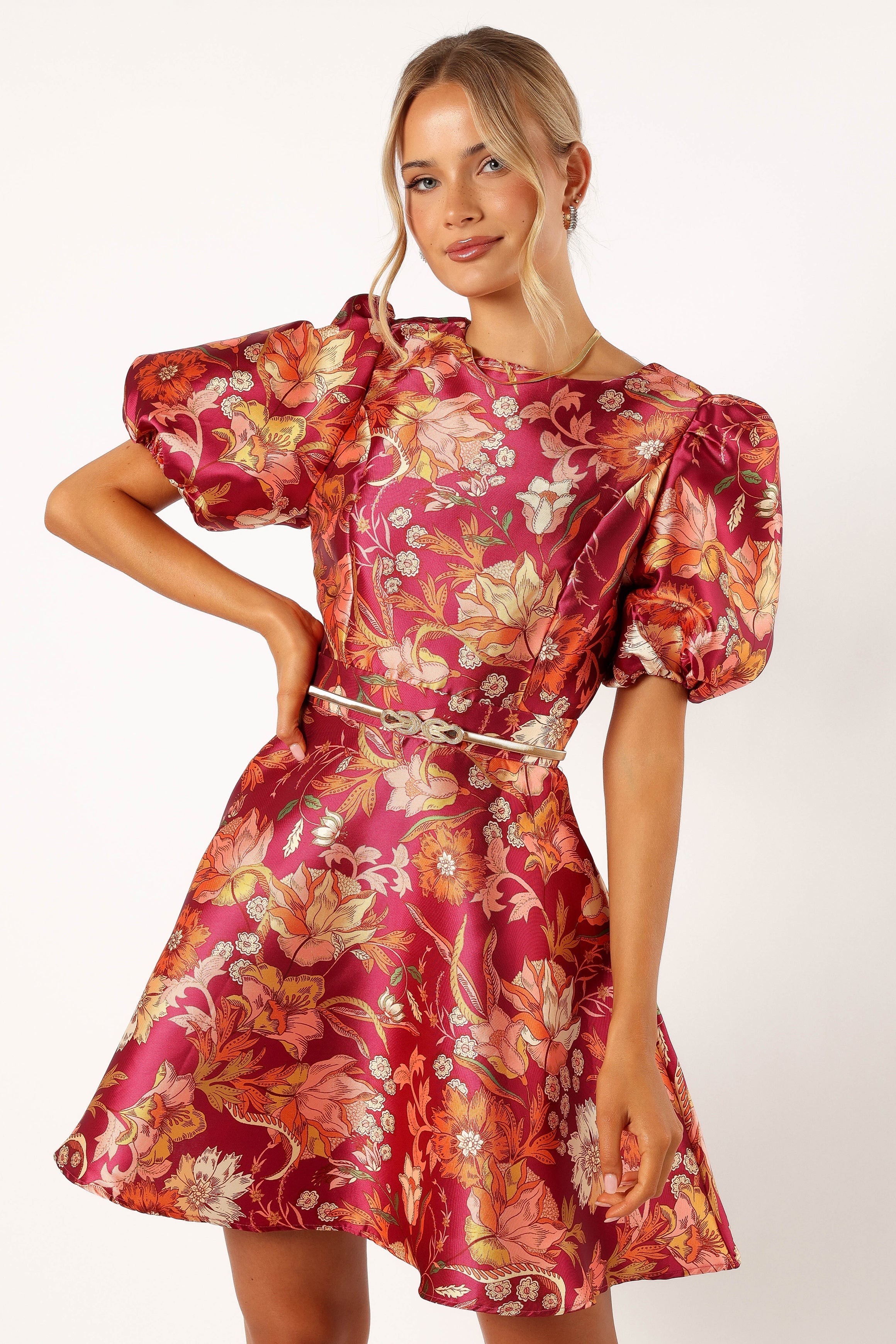 Elegant Long Sleeve Mini Dress with Ruby Floral Print - Perfect for Date Nights, Parties & Fall Fashion
