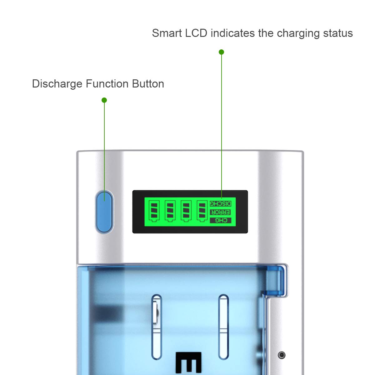 EBL Smart Battery Charger for C, D, AA, AAA, 9V Ni-MH Ni-CD Rechargeable Batteries - LCD Display with Discharge Function | Universal Charging Station for Home, Office & Travel Use