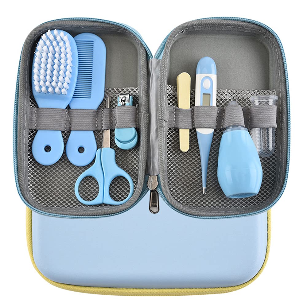 FantasyDay 8-Piece Baby Healthcare and Grooming Kit - Includes Soft Brush, Comb, Safety Scissors, Nail Clippers, Nail File, and Tweezers - Perfect Newborn Gift Set for Moms (Blue) - Ideal for Baby Bath Time, Nursery Care, and Travel Essentials