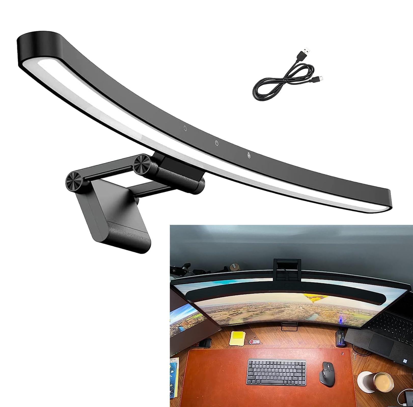 Dimmable 55cm Computer Monitor Lamp with Touch Control - Curved LED Desk Light for Eye Care, Office & Gaming Setup | Perfect for Home Office, Workstations & Screen Lighting