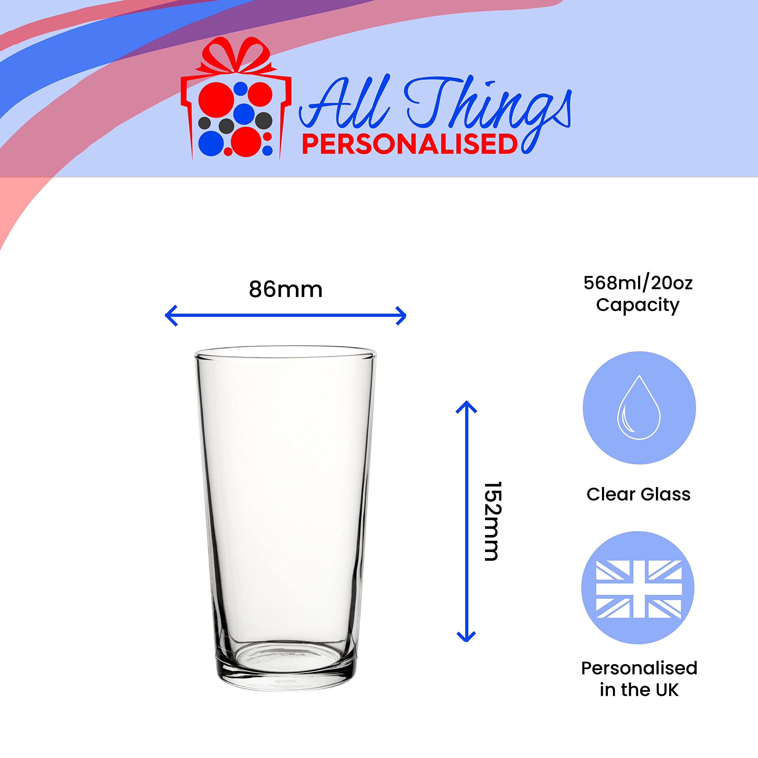 Engraved Conical Beer Glass - 20oz Pint Glass, UK Laser Engraved Gift for Men & Dads - Perfect for Pubs & Gifting
