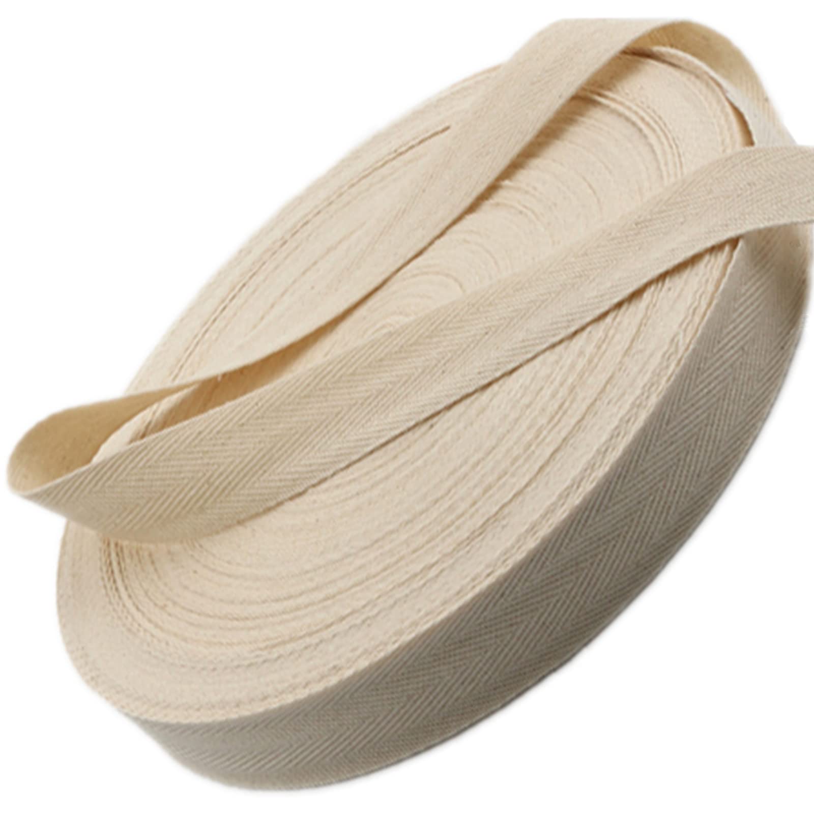 1 Inch Cotton Twill Tape Ribbon 55 Yards - Soft Natural Webbing Tape Roll, Herringbone Bias Binding for Sewing DIY Crafts, Home Decor & Clothing Projects (Beige) - Perfect for Quilting, Scrapbooking & Gift Wrapping