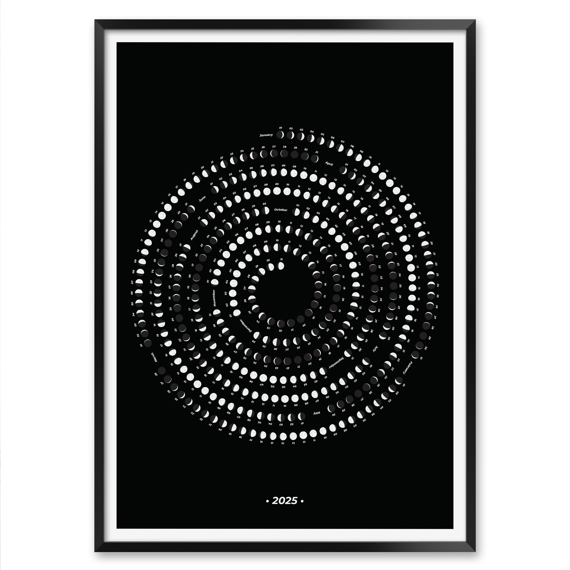 2025 Moon Phase Calendar - Unframed Single Page Lunar Wall Art for Home & Office Decor | Perfect for Hallway, Living Room, Bedroom & Gift Giving