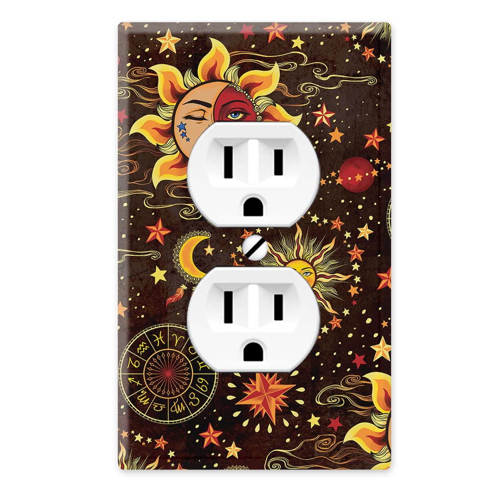 WIRESTER Duplex Outlet Cover Wall Plate - Celestial Sun Moon Stars Design | Decorative Switch Plate for Home & Office | Perfect for Bedroom, Living Room & Nursery Decor