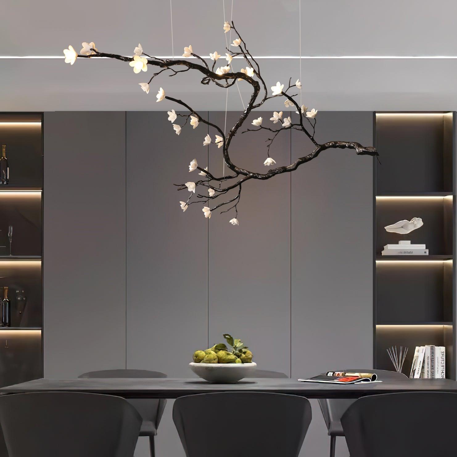 Elegant Branch Flower Chandelier - Rustic Wooden Ceiling Light Fixture for Dining Room, Bedroom, or Wedding Decor