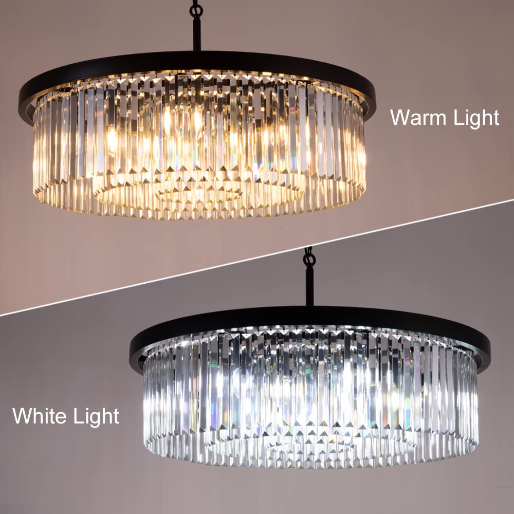 Wellmet Black Large Crystal Chandelier - Modern 9-Light Luxury Ceiling Fixture with 3-Tier Raindrop Design, 33.5