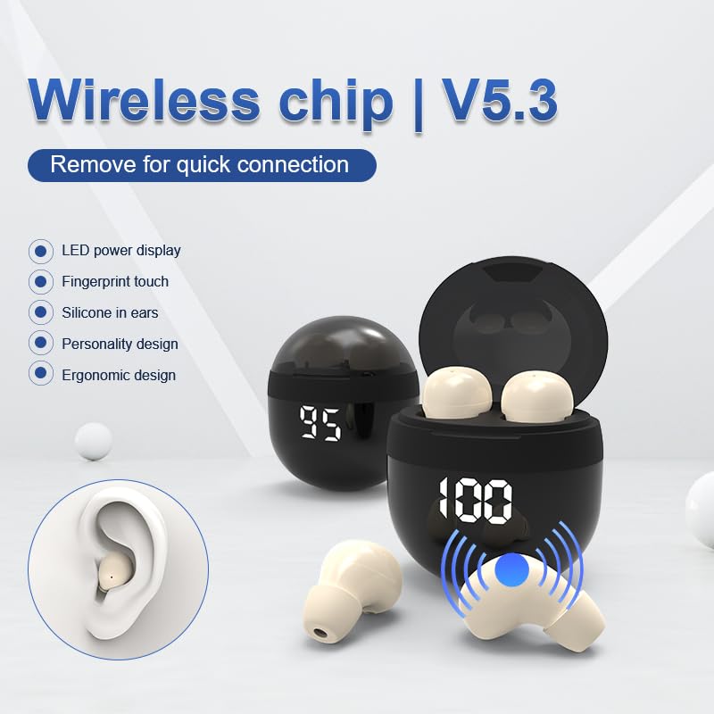 Smallest Invisible Mini Wireless Bluetooth Earbuds - Low Profile Micro Tiny Discreet Hidden Earbuds for Work & Sleep - IPX5 Waterproof Earphones for Office, Gym & Travel
